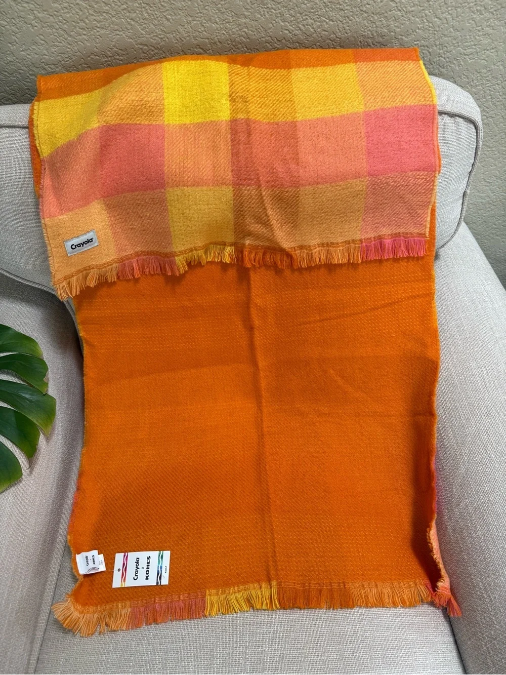 Crayola x Kohls Orange & Yellow Checked Oversize Throw Style Scard